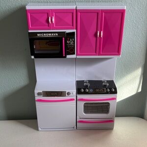 Barbie Size Pink and White Toy Kitchen Set with Lights and Sound